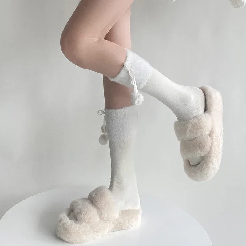 Japanese Kawaii Cute Socks Women Autumn Winter Thick Warm Women Socks Bandage Bowknot JK Lolita Girls Long Socks Stockings Women