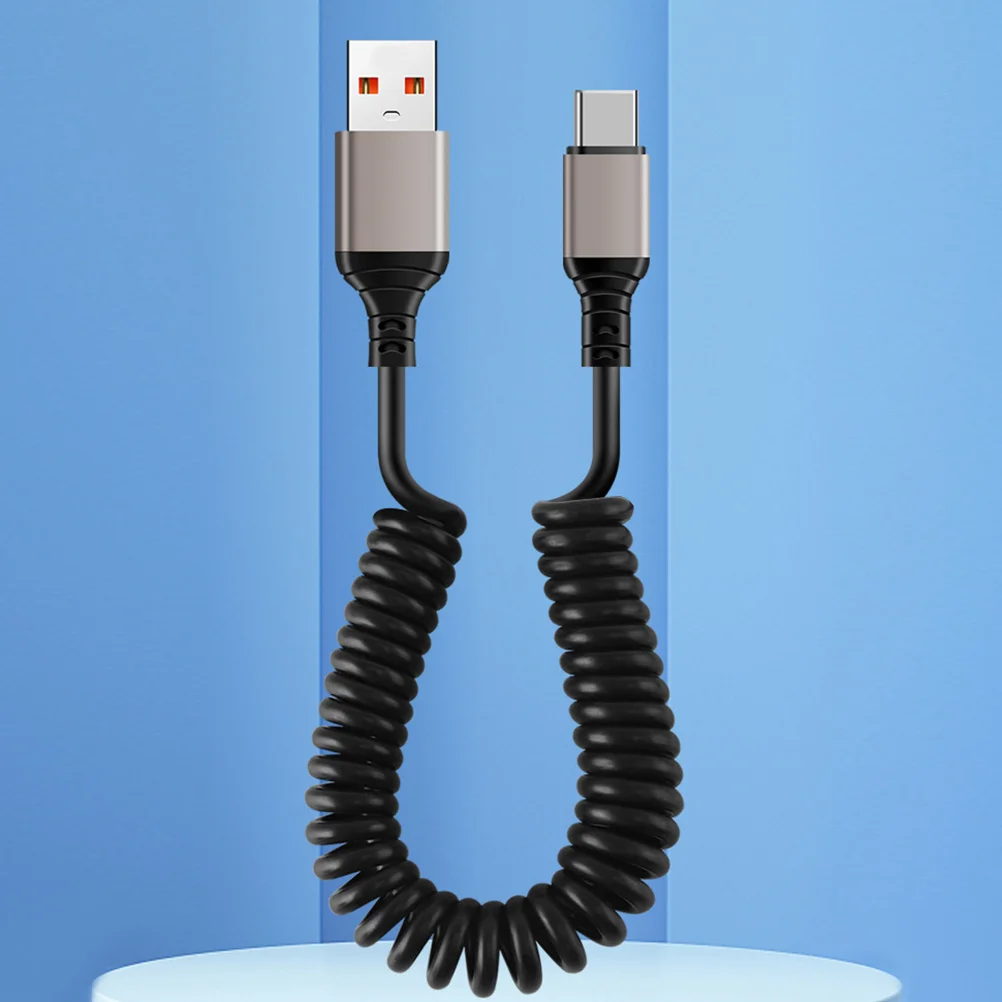 

USB-C Charging Cable Type-C Flexible Spring Retractable Car Use Fast Charging Cord Durable Data Cord 6a Type-C Cable