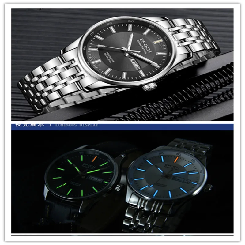 EPOCH – montre à Quartz lumineuse pour hommes, batterie au Lithium de 10 ans, WR100M, saphir, Date, jour, militaire, 38mm