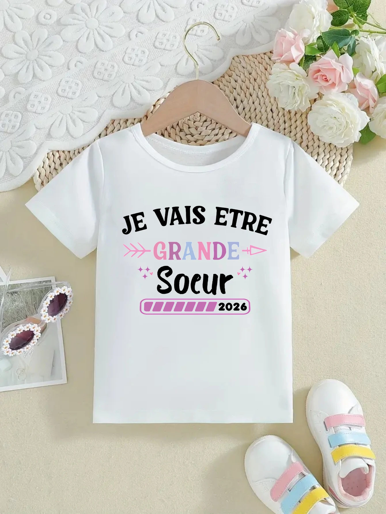 Big Sister Loading 2026 Printed T Shirt Girls Pregnancy Announcement Shirt Kawaii Kids Clothes Summer Short Sleeve Shirt