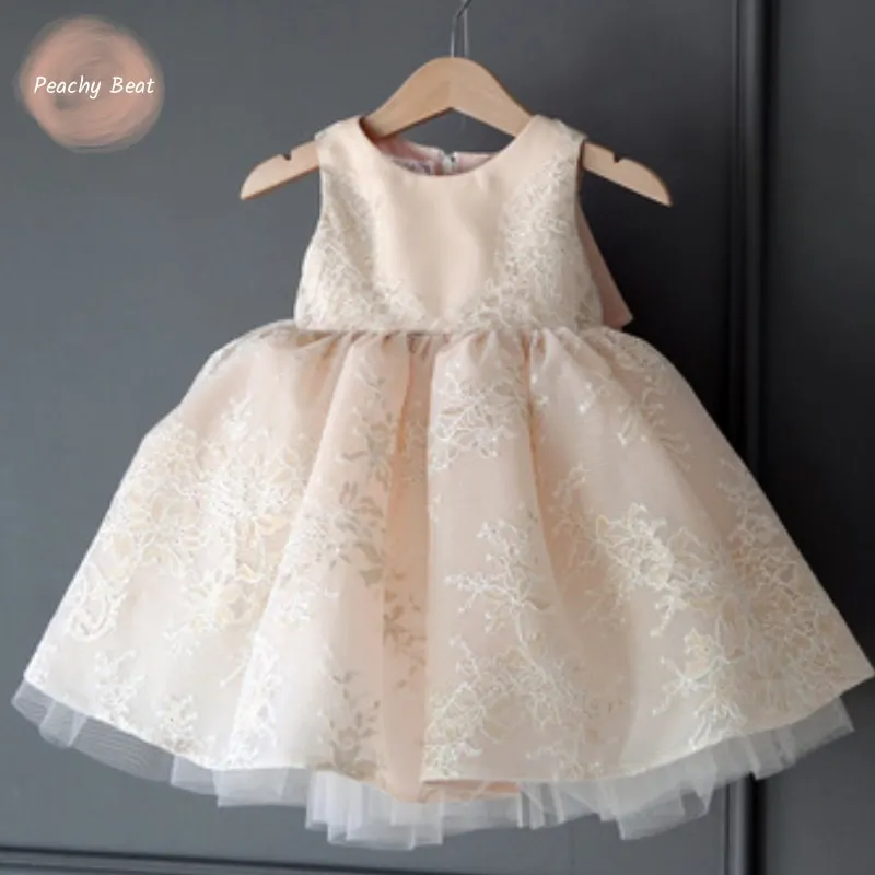 Baby Girl Princess Bow Floral Ruffled Dress Infant Toddler Child Teen Elegant Tulle Vestido Party Birthday Baby Clothes 1-12Y