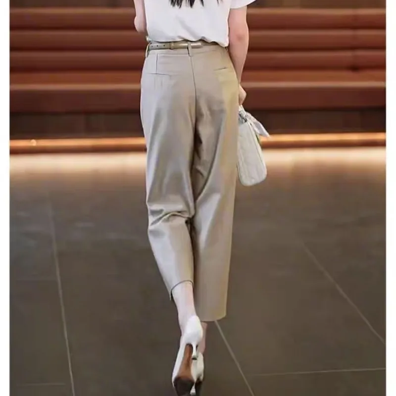 Women's Solid Color High Waist Zipper Button Straight Spring and Autumn New Loose Pocket Business All Match Formal Crop Pants