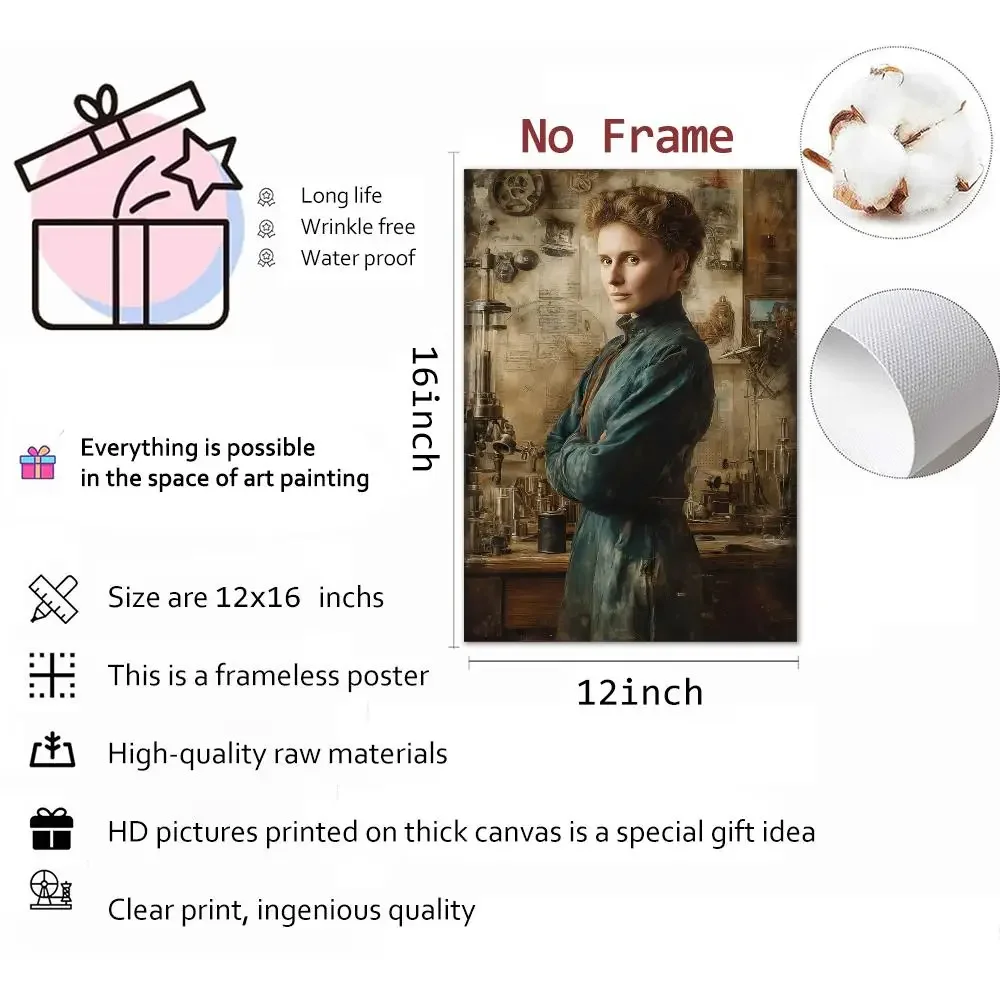 Scientist Pioneer Historical Maria Curie Painting Calligraphy Canvas Wall Art Mural Living Room Canvas Decor Gifts