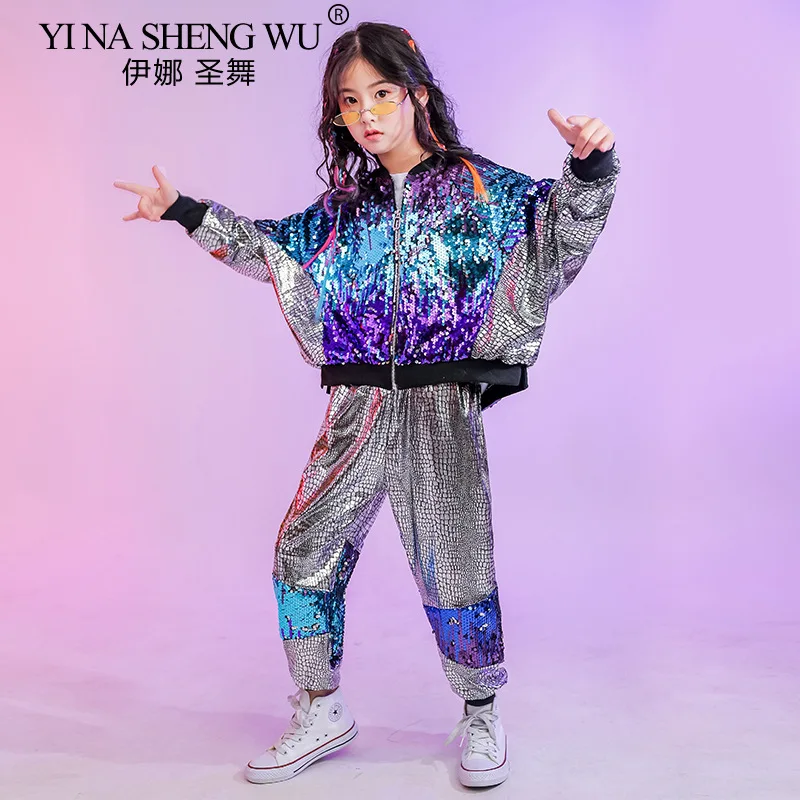 أزياء رقص شارع الجاز للأولاد والبنات الهيب هوب معطف مطرز سترة السراويل مجموعة أزياء طبل أداء المدرج عرض الملابس