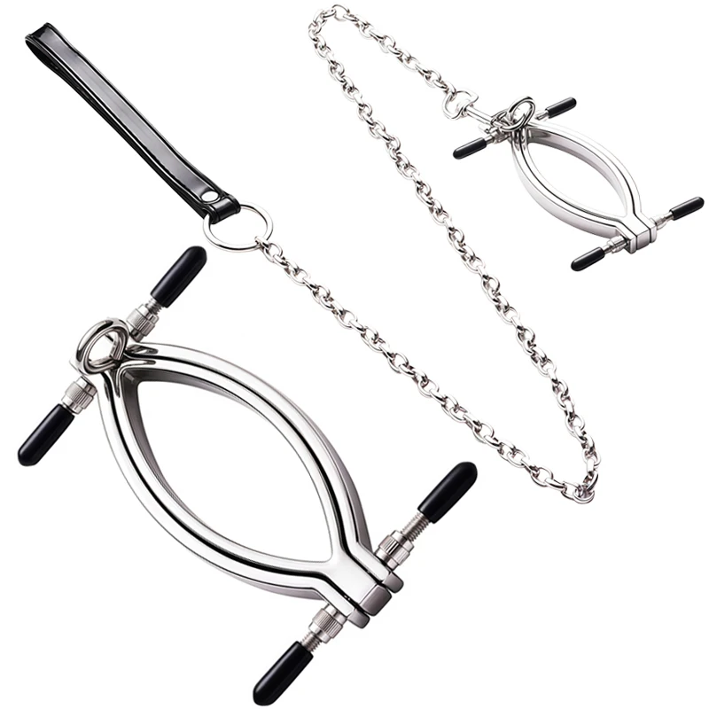 Adult Intimate Exotic Accessory - Labia Clamp with Metal Chain Peeping Dilator Sexy Toys for Women Bondage Equipment view 6
