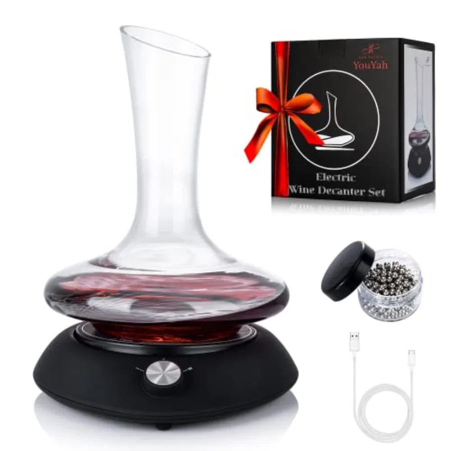 

Red Wine Decanter Set with Electric Shaker Automatic Rotation Aerator in Lead-free Crystal Glass Includes Cleaning Beads Perfec