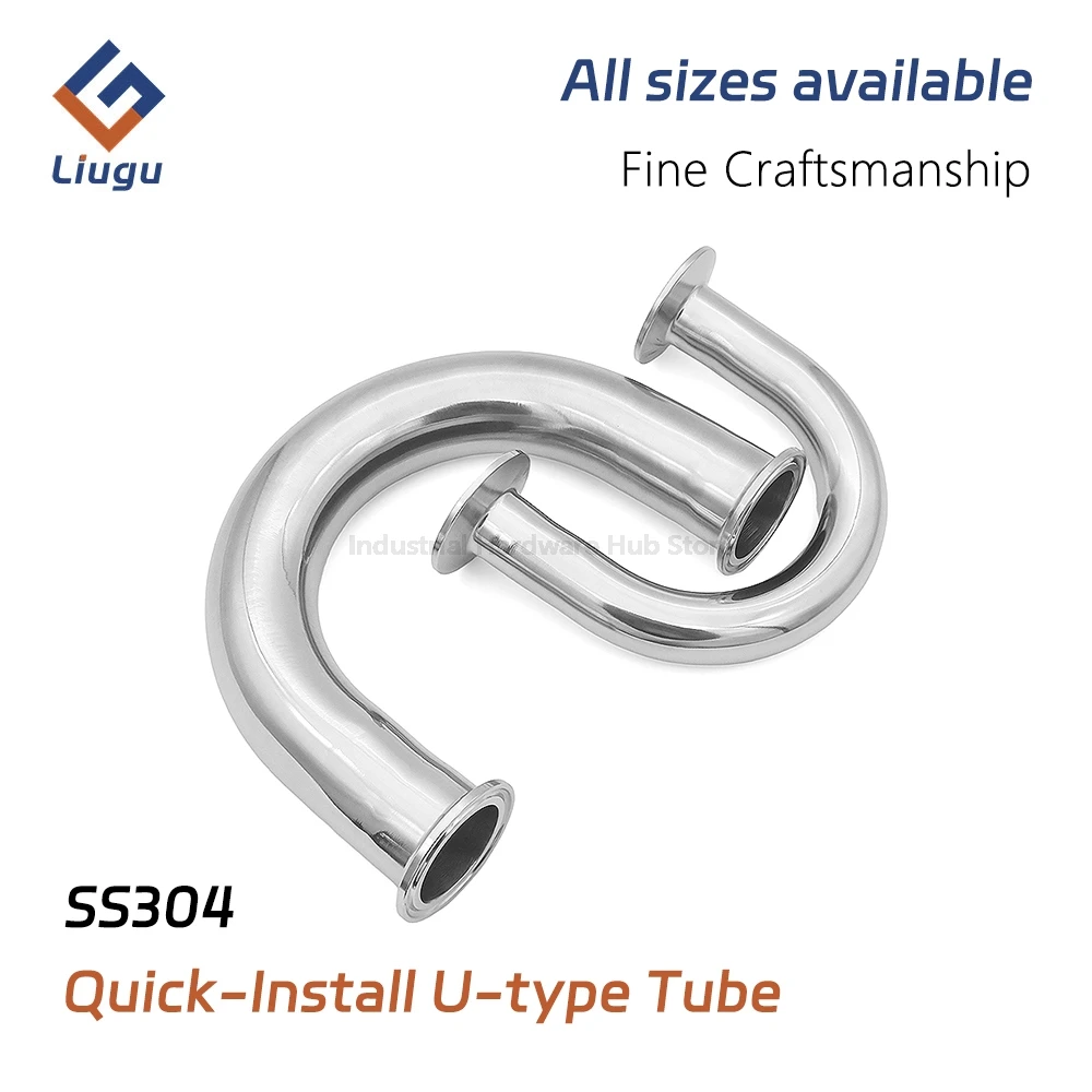 

U Shaped Return Bend Tee 304 Stainless Steel Sanitary Tri Clamp, 19-51mm OD 3/4"- 2" Ferrule 3 Way Splitter for Homebrew Beer