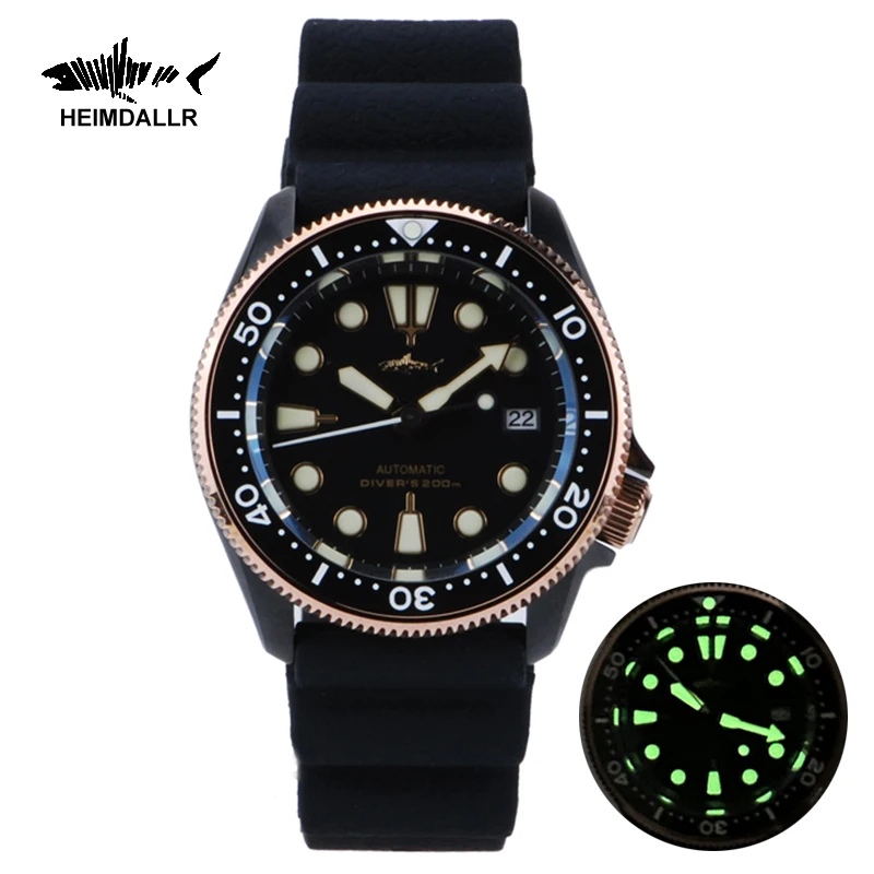 Heimdallr PVD SKX007 Men's Diver Watch Sapphire Ceramic Bezel C3 Super Luminous Plated Case NH36 Movement 20Bar waterproof