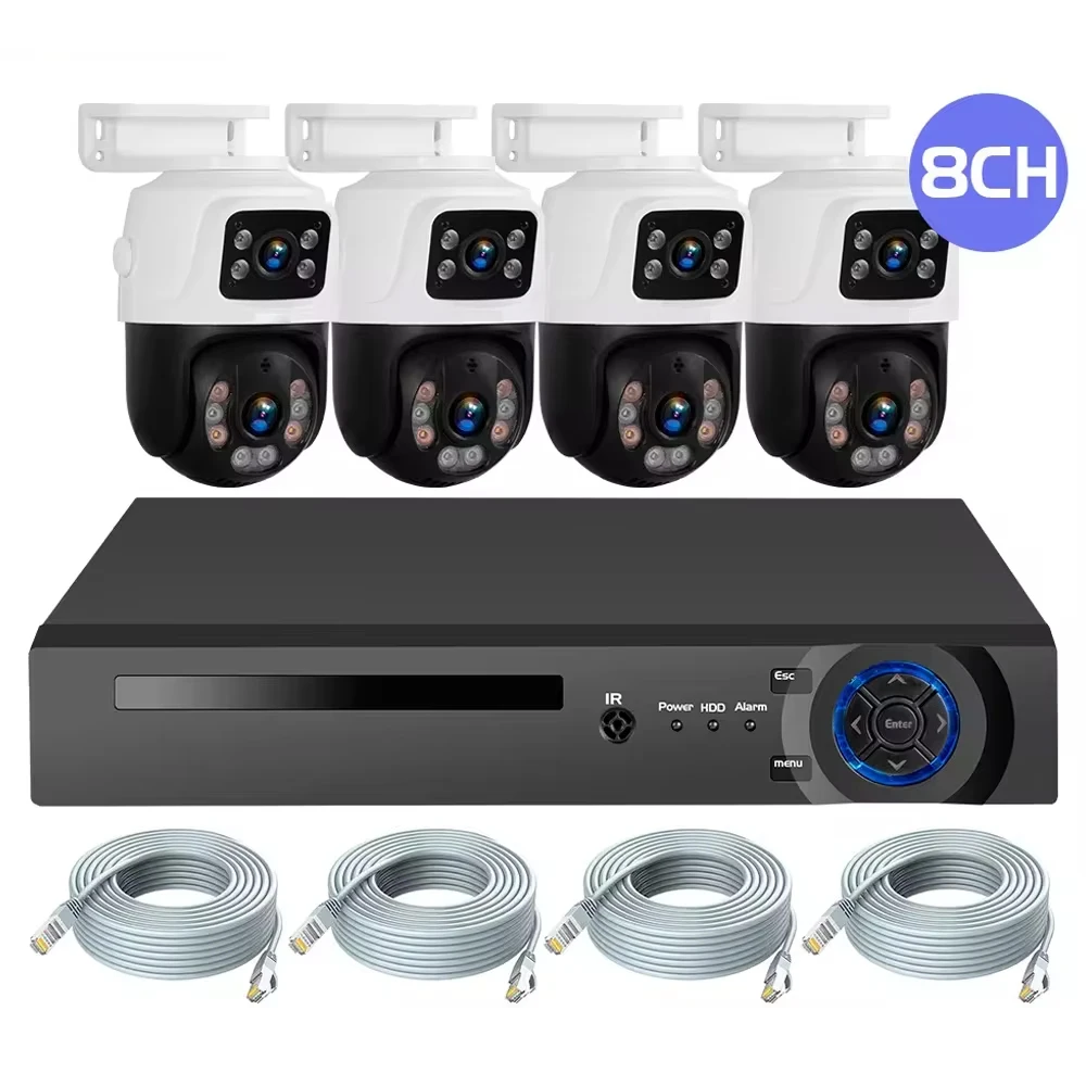 KERUI 6MP كاميرا شبكة مراقبة شاشة مزدوجة IP CCTV نظام مراقبة POE كاميرات نظام NVR PTZ كاميرات واي فاي خارجية نظام الأمن