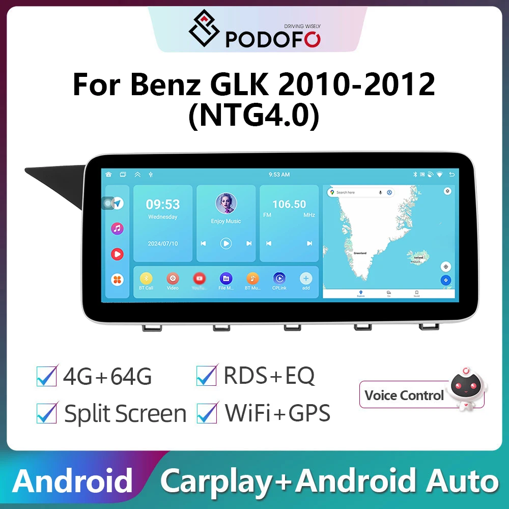 Podofo 12.3INCH IPS 1920*720 8Core Android Car Radio For Benz GLK 2010-2012(NTG4.0) Carplay Stereo Player Autoradio WIFI GPS