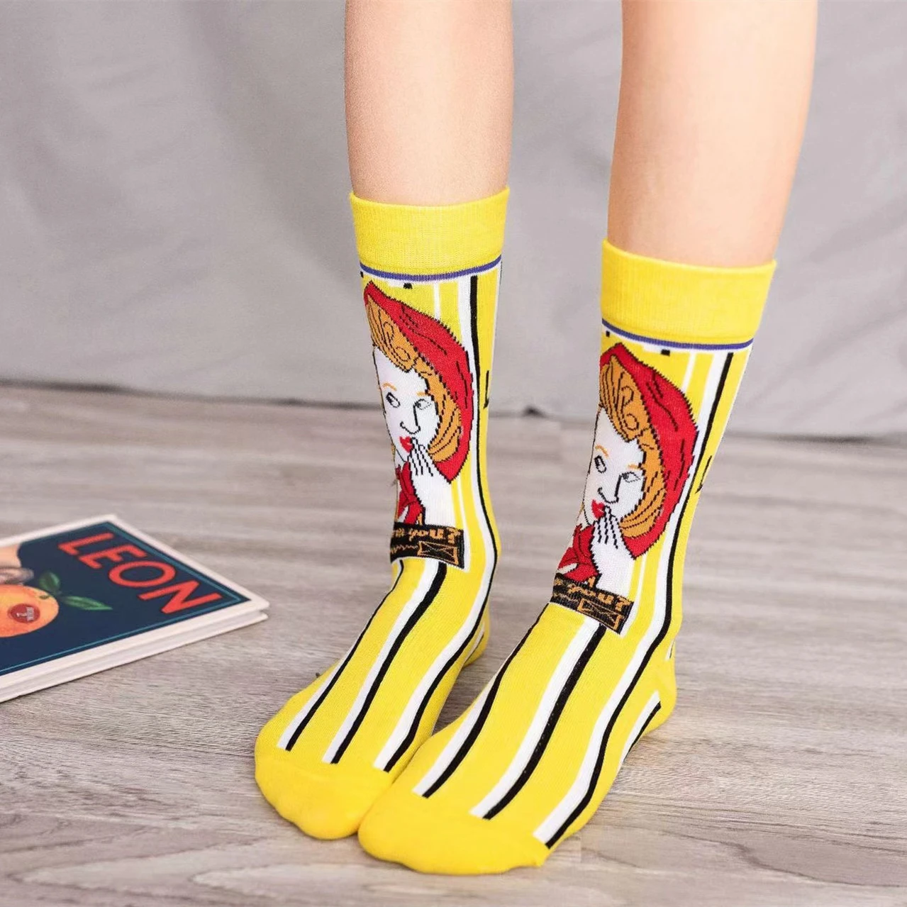 5Pairs Women Socks With Print Cartoon Cotton Comfortable Socks For Ladies Middle Tube Socks