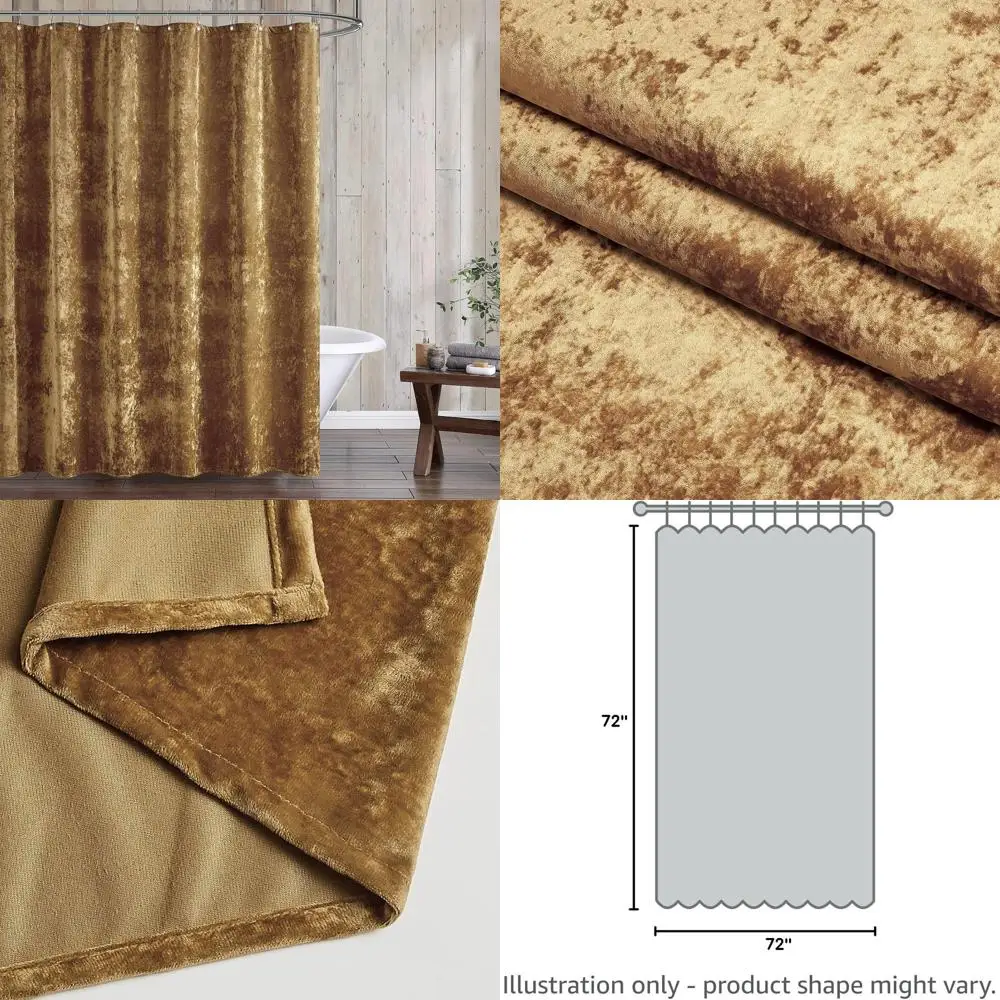 

Caramel Gold 13-Piece Distressed Velvet Shower Curtain Set with 72 x 72 Curtain and 12 Hooks