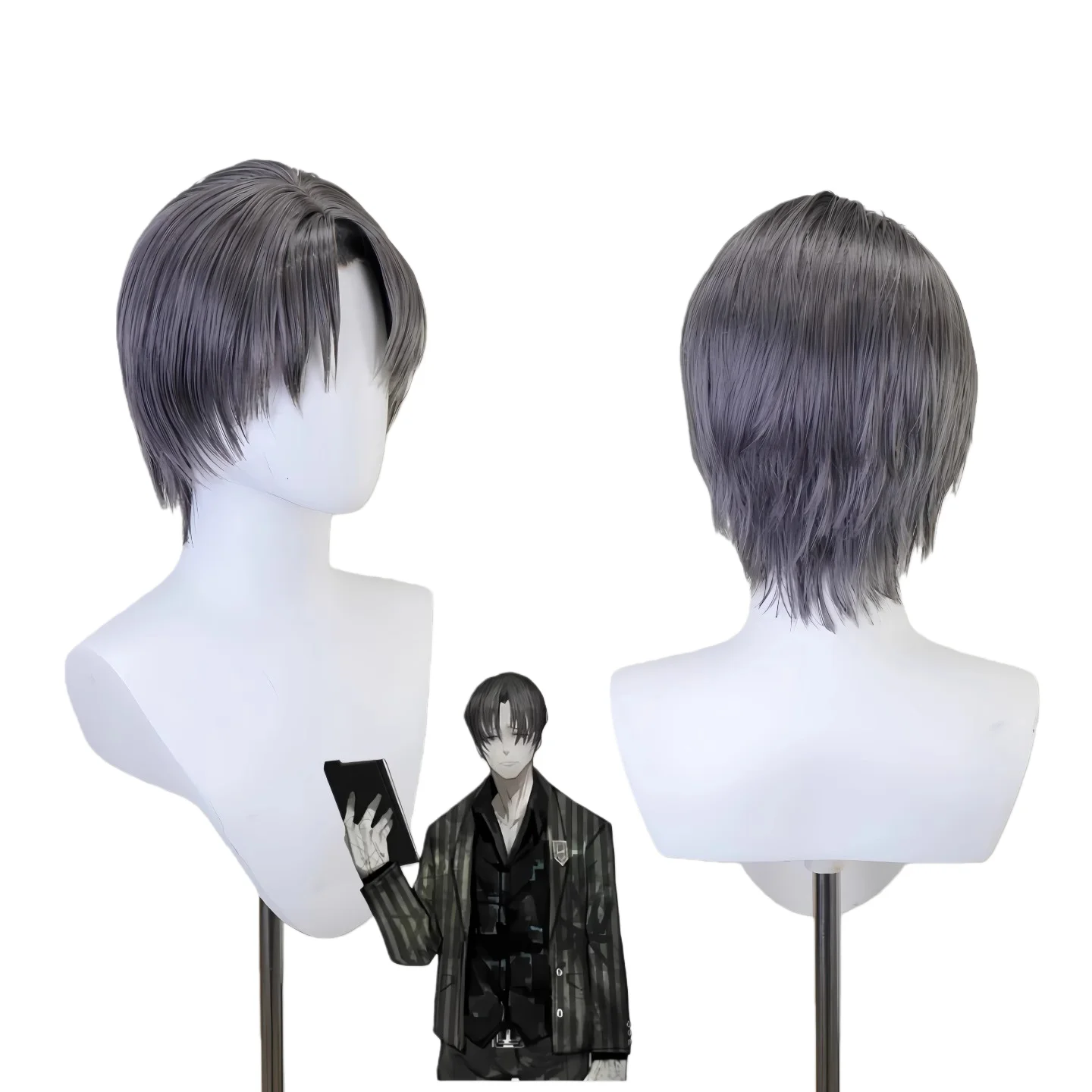 Vergilius Cosplay Wig Game Limbus Company Role Play Wigs Short Dark Grey Color for Men Adult view 3