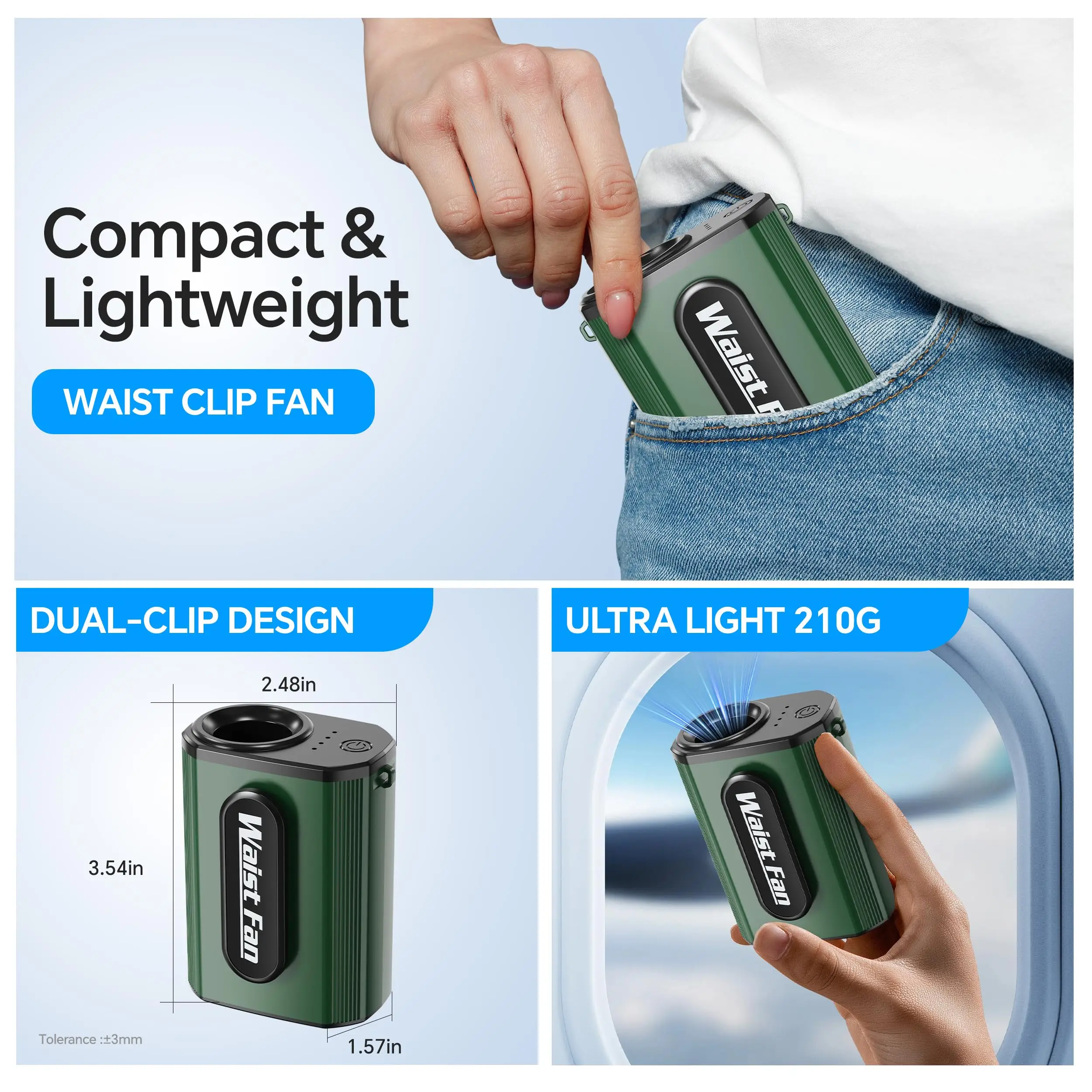 5000mAh الخصر كليب مروحة محمولة صغيرة معلقة الرقبة مروحة USB قابلة للشحن مروحة صغيرة في الهواء الطلق التخييم الخصر مروحة مع بنك الطاقة