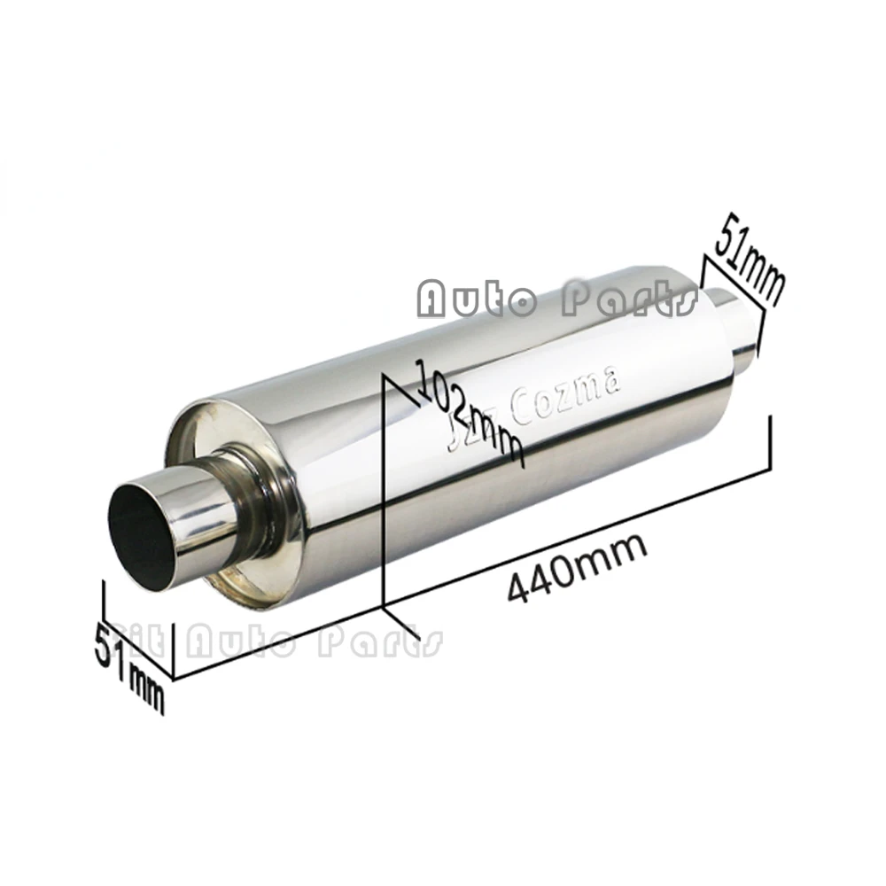 51m 63mm Exhaust Muffler pipe Stainless Steel Silver universal car Resonator Straight sport Muffler