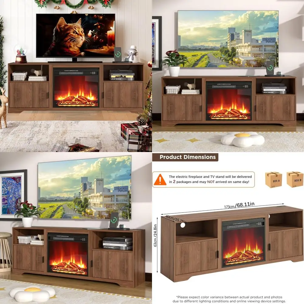 80 TV Stand, Entertainment Center with Adjustable Shelf, Modern Fluted Design for TVs