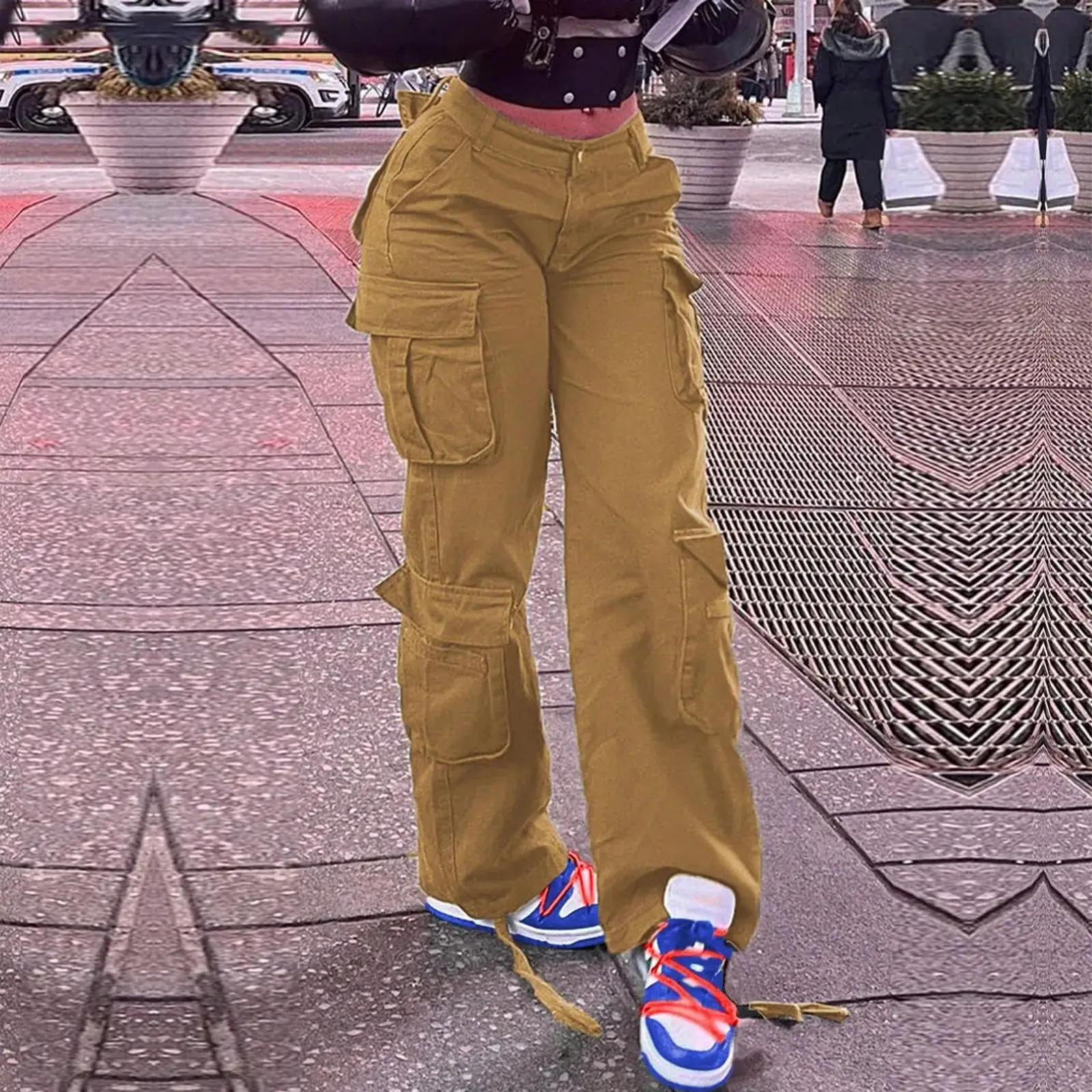 

Faion повседневные женские джинсы с высокой талией, уличные модные женские джинсовые брюки из высокоэластичной искусственной ткани, зимняя коллекция