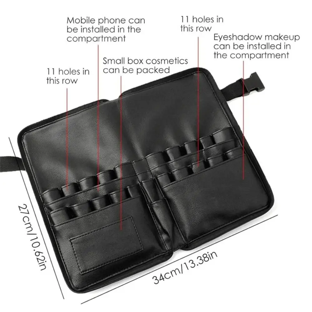 24 Pockets Makeup Brushes Waist Bag Large Capacity Foldable Travel Brush Organizer Portable Zipper Closure Cosmetic Fanny Pack