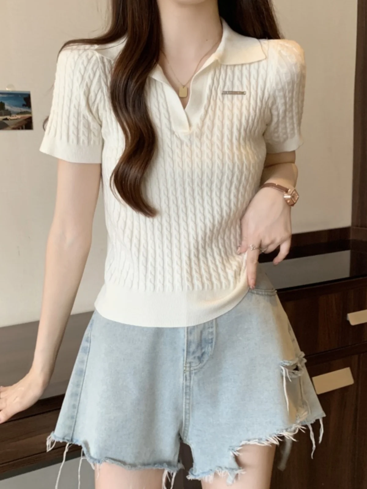 슬리밍 또는 아이스 실크 티셔츠 여성 여름 패션 안티에이징 탑 트렌디 한국 스타일 레귤러 핏 티셔츠