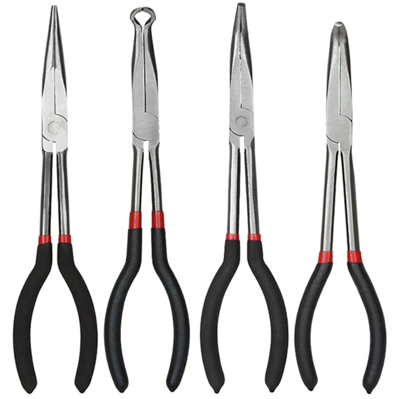 Straight Needle Nose Pliers 11-Inch Long Needle-Nosed Pliers Include Straight, 45-Degree, 90-Degree And O-Type Pliers