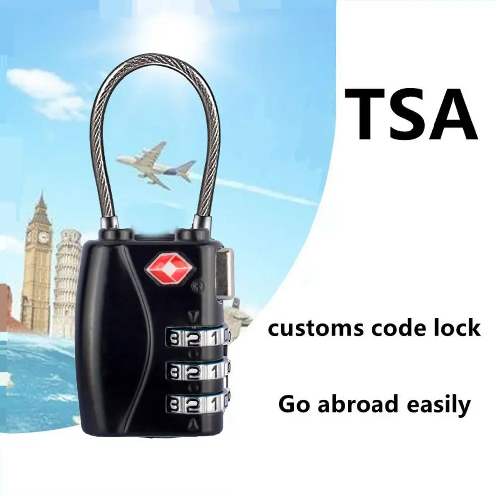 Waterproof Portable Cable Luggage Lock Customs Code Lock Smart Combination Lock Padlock with Steel Cable TSA Customs Lock