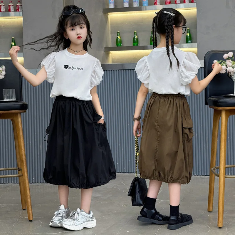 

Kids Clothes for Girls Summer Short Sleeve Outfits T-shirt + Casual Skirt Teen Girl Clothing Sets School Children's Costume