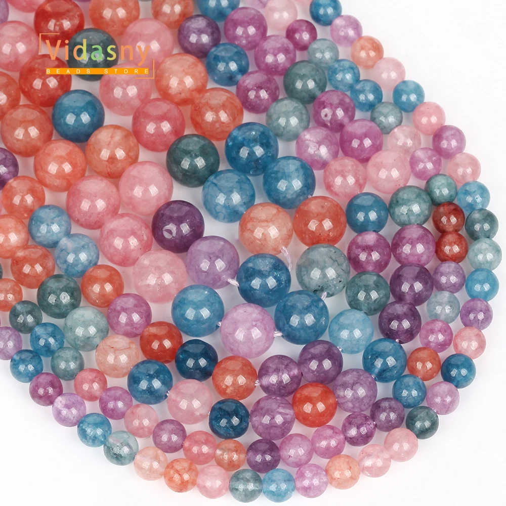 6/8/10 mm Natursteinperlen, bunter Chalcedon für die Schmuckherstellung, runde lose Perlen, DIY-Zubehör, Armband, 15 Zoll – Detail 3