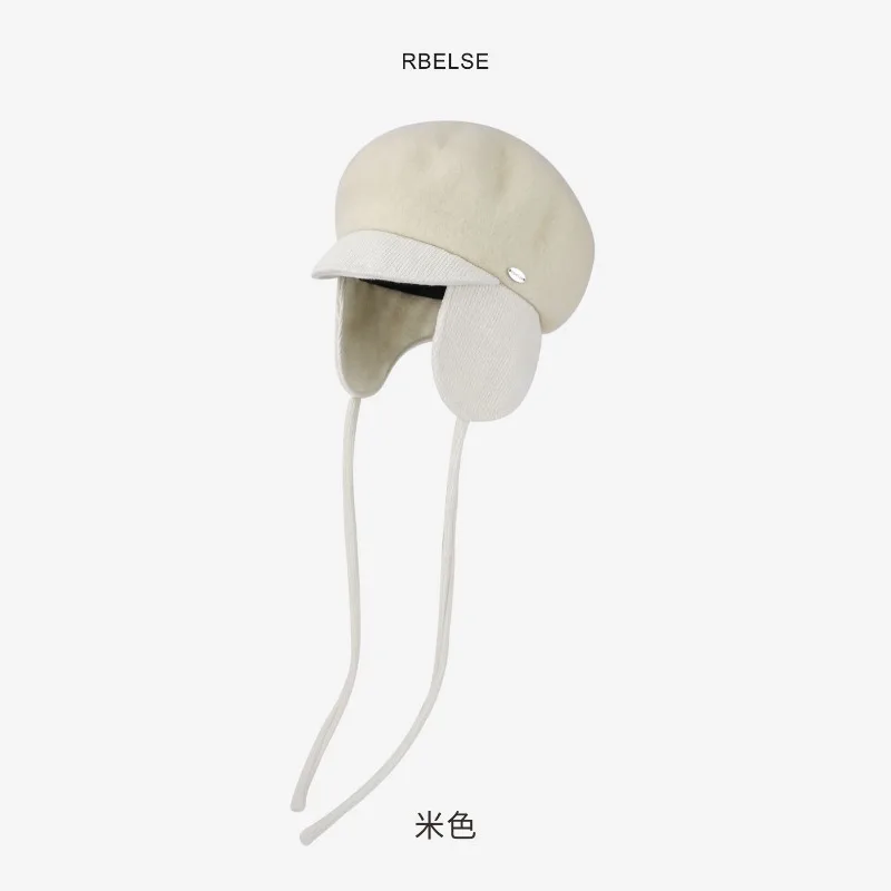 Japanische Nischen-Beret für Herbst und Winter, künstlerische Retro-Malerhut, Herren- und Damen-Fahrradmütze mit Ohrenschutz, Bomberhut – Detail 4