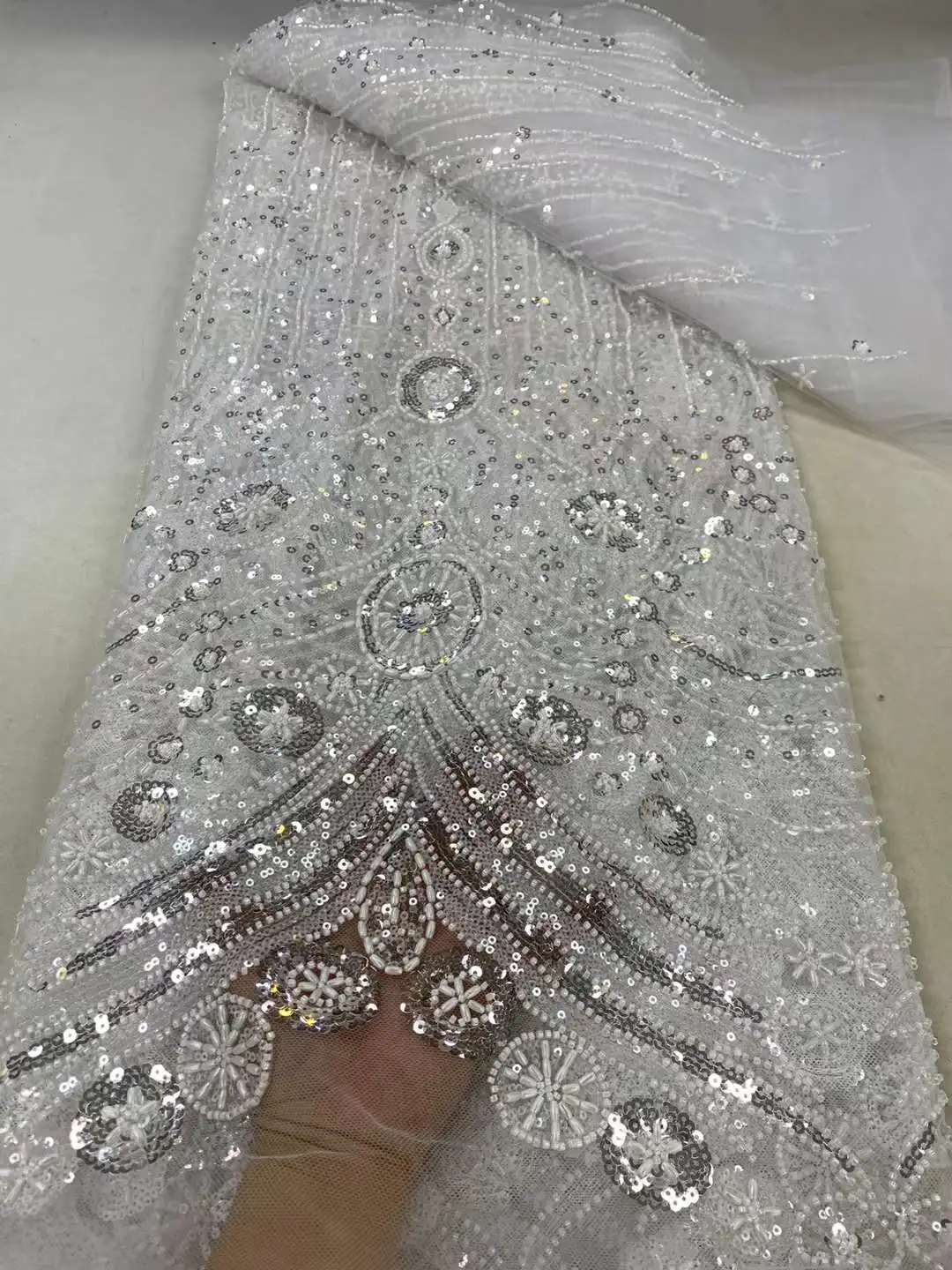 2024 Latest Best Quality Delicate  Soft Eligant Embroidered Beaded tube Lace Fabric For Party Evening Dresses U_GE5268