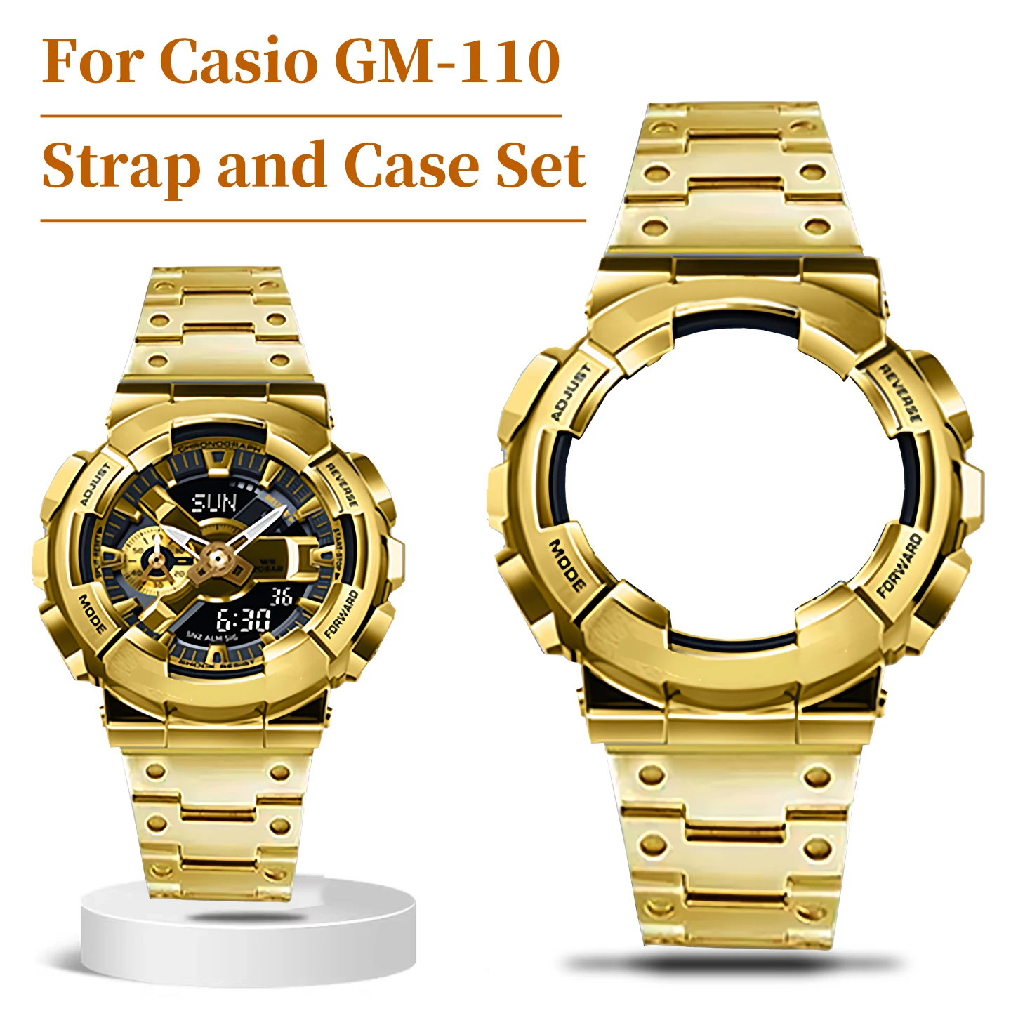 Custom-made stainless steel bracelet and metal case for the Casio G-Shock GM-110 “Little Cannon” watch (complete set)