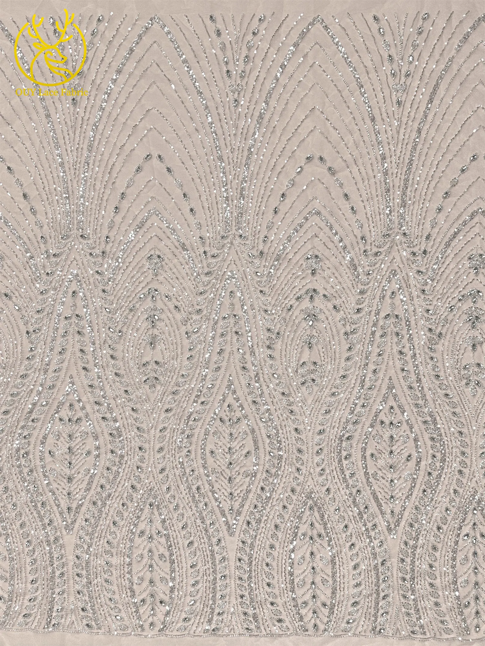 Nigerianischer handgefertigter Perlen-Diamant-Spitzenstoff, neuester 2026 eleganter afrikanischer Pailletten-Tüll-Spitzenstoff für Hochzeitskleider. – Detail 6