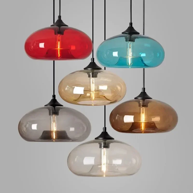 

Modern Vintage Glass Pendant Lights Colorful Chandelier for Restaurant Bar Shop Indoor Lamps Decoration Lighting