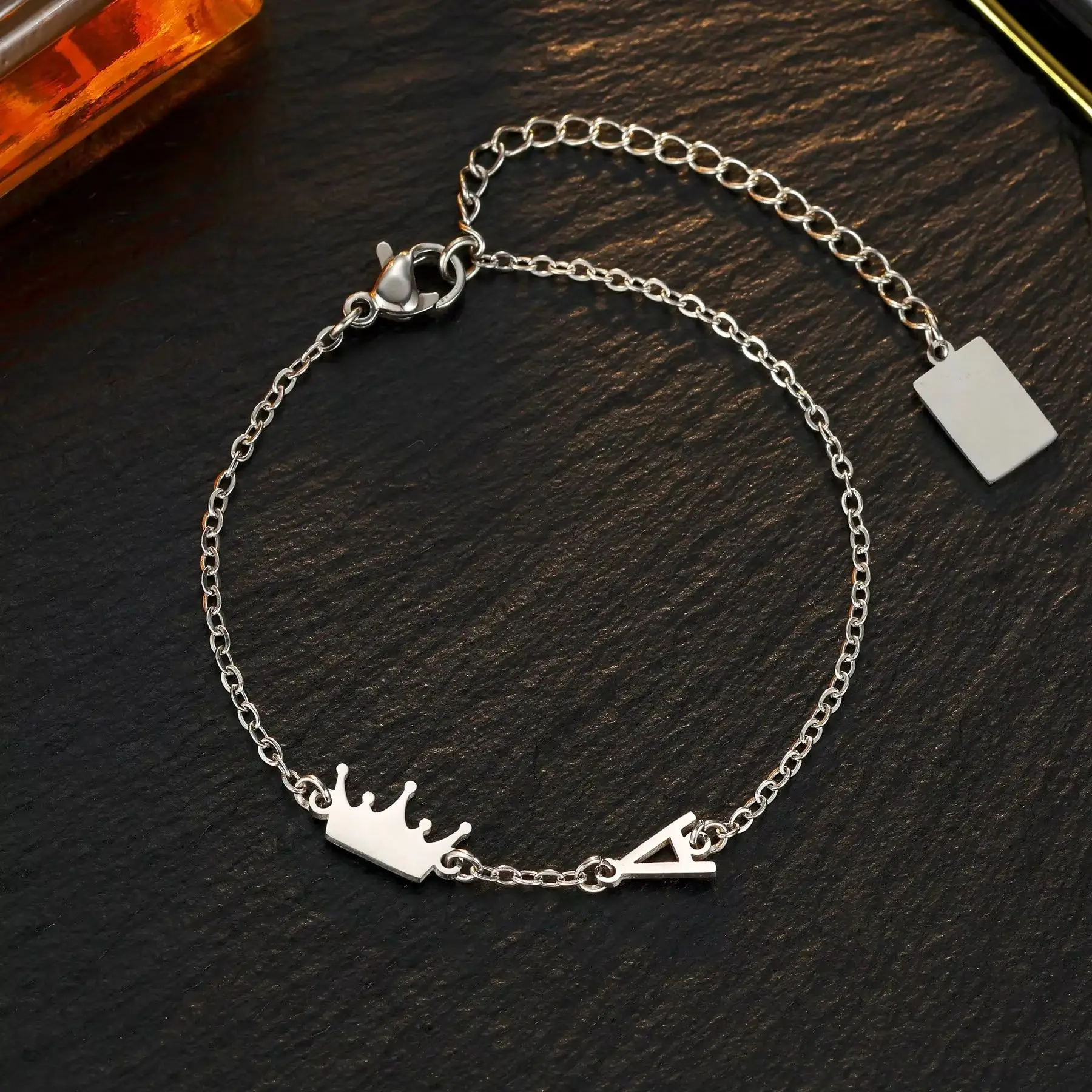 Custom Name Stainless Steel Women Bracelet 26 Initial Letters A-Z Layer Crown Chain Pendant Bangles Anklets Birthday Jewelry