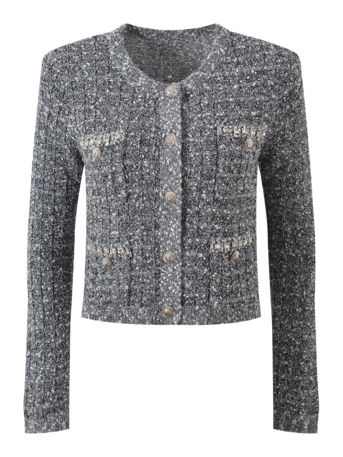 

Открытое пальто-кардиган Ele round Ne с серебряным синим и четырьмя кетами, модная универсальная женская верхняя одежда весны 202.