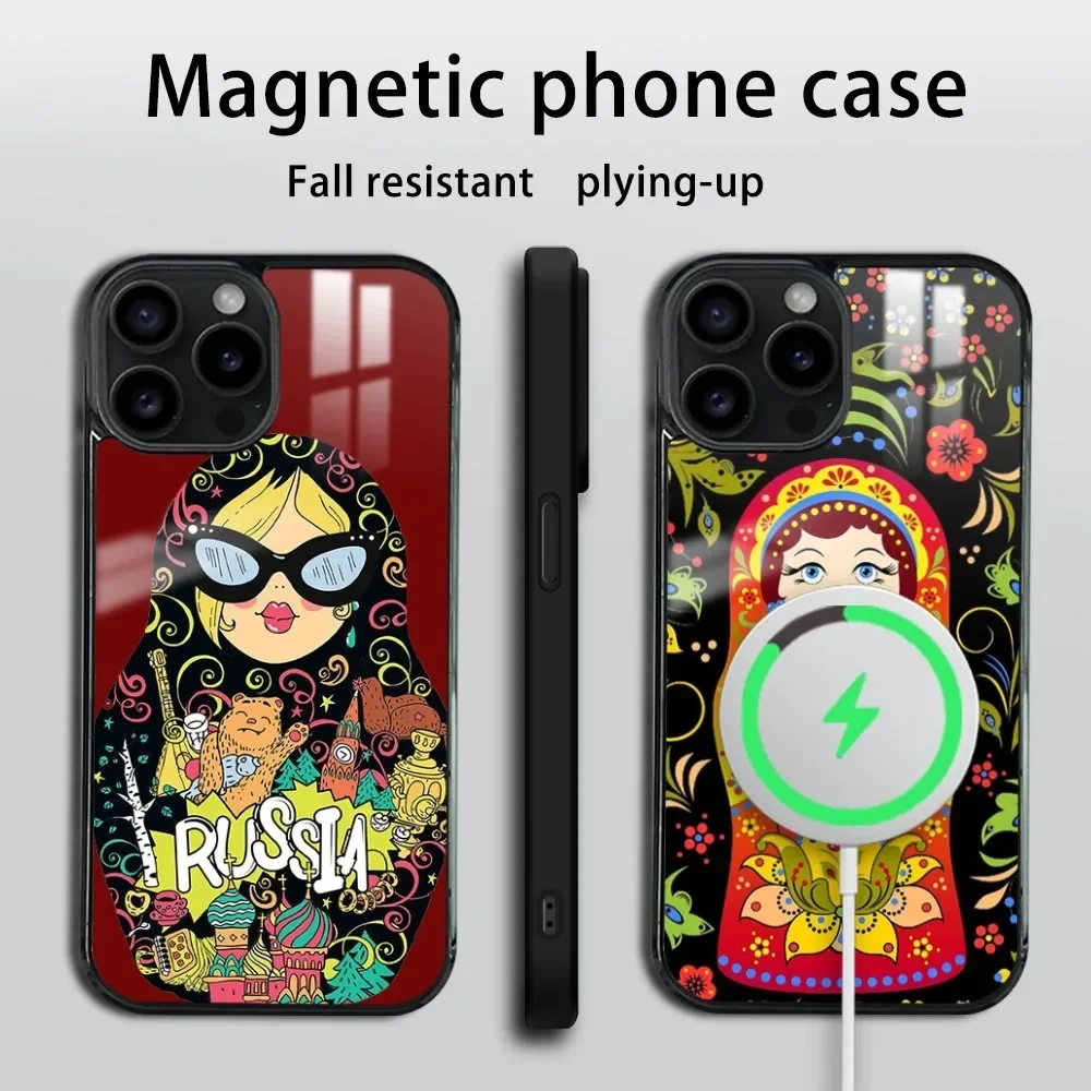 Matryoshka doll Phone Case For iPhone 16 15 14 13 12 11 Pro Max Plus Mini Mirror Wireless magnetic case