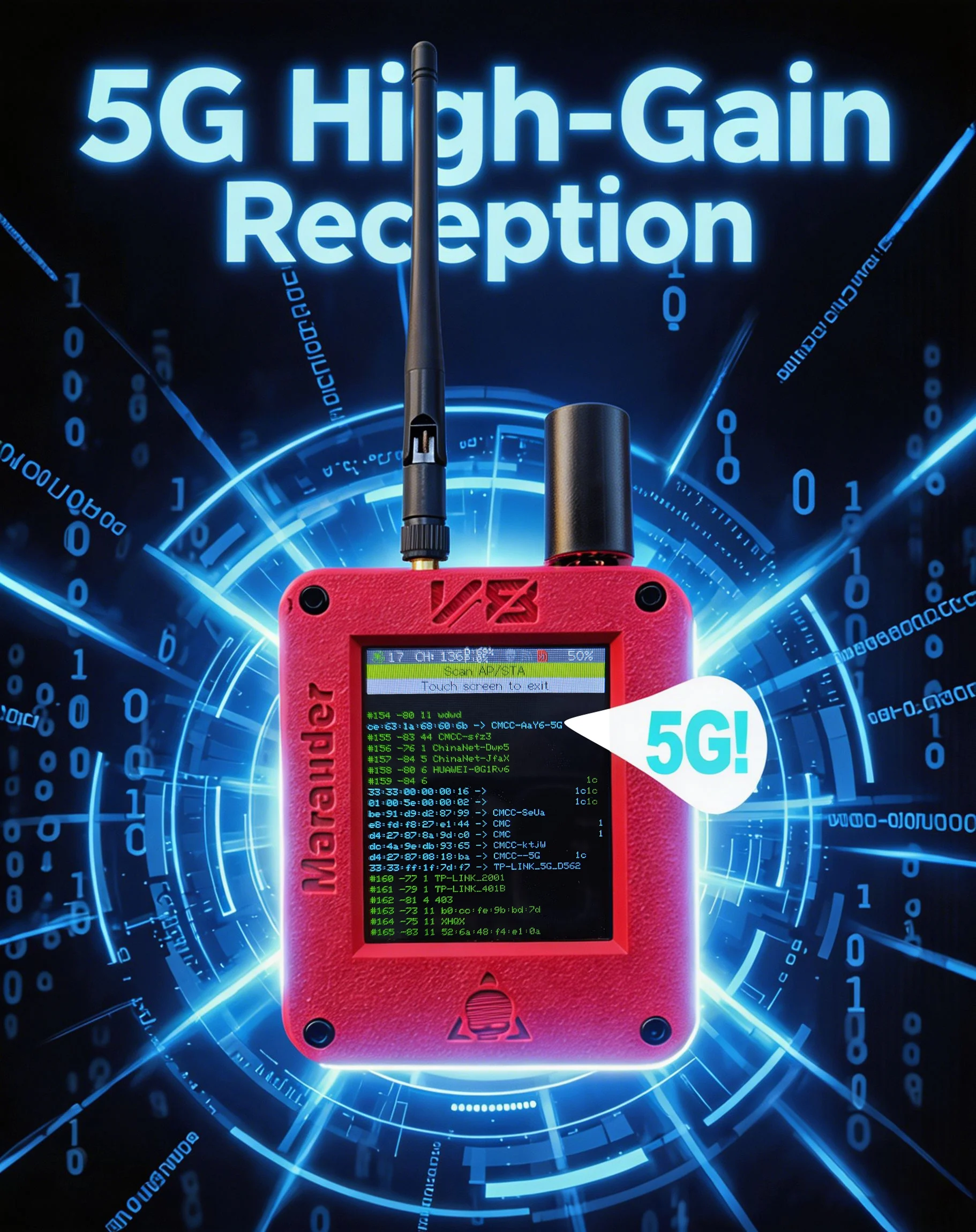 New ESP32-C5 Ultimate Edition Marauder V8 2.8 Inch Touch Display Dual Band WiFi Bluetooth GPS Support 2.4G & 5G Signal Wireless