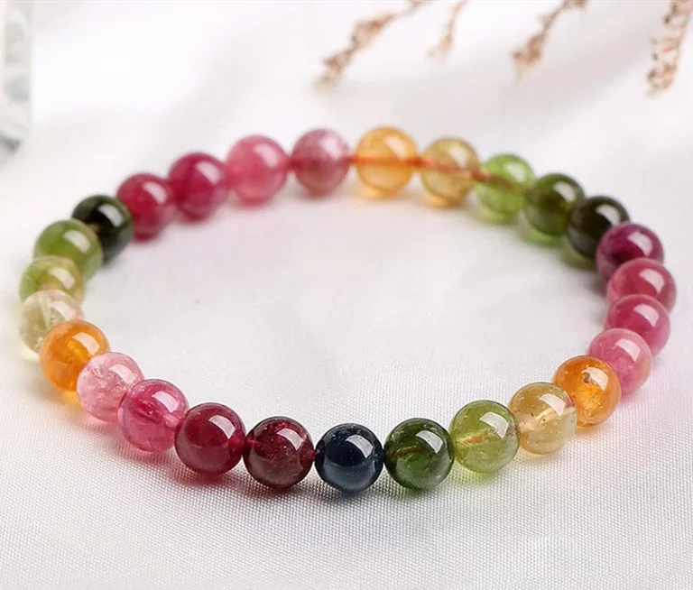 

Natural Colorful Tourmaline Clear Round Beads Bracelet 7MM Blue Green Red Tourmaline Jewelry Brazil Women Men AAAAAAA