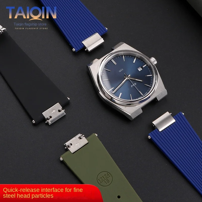 Tali jam tangan silikon 12mm lepas cepat, gelang jam tangan karet Tissot PRX T137.407 T137.410 gesper baja antikarat pria