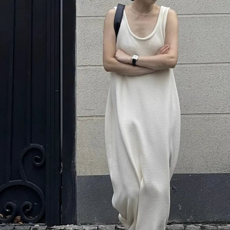 

Luxury U-Neck Sleeveless Knit Dress Women Summer Beach Vacation Elegant Loose Long Dress Casual Maxi Dress Beach Holiday Dress