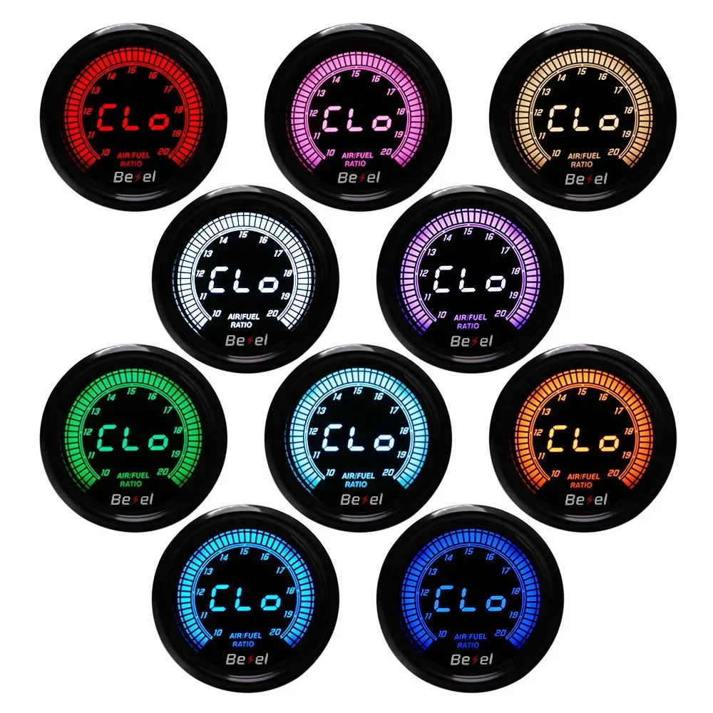 

52 мм Температура наддува воды Температура масла Вольт Вакуумный тахометр EGT Соотношение воздушного топлива Манометр давления масла 10 цветов Автомобильный счетчик