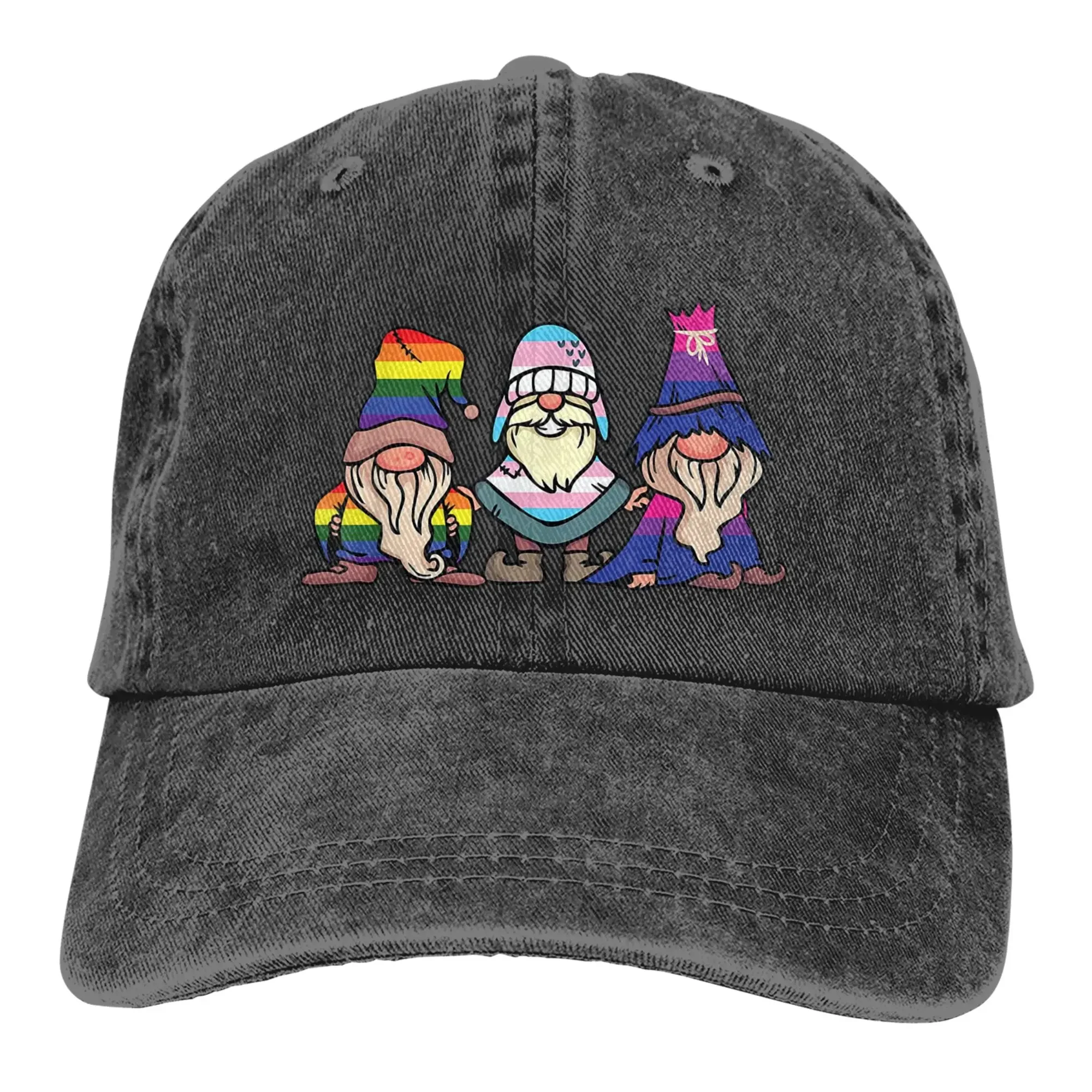 Gnome Gnomies Bisexual Gay Pride Denim Cap Adult Adjustable Hats for Women Men All Seasons One Size Cotton Print