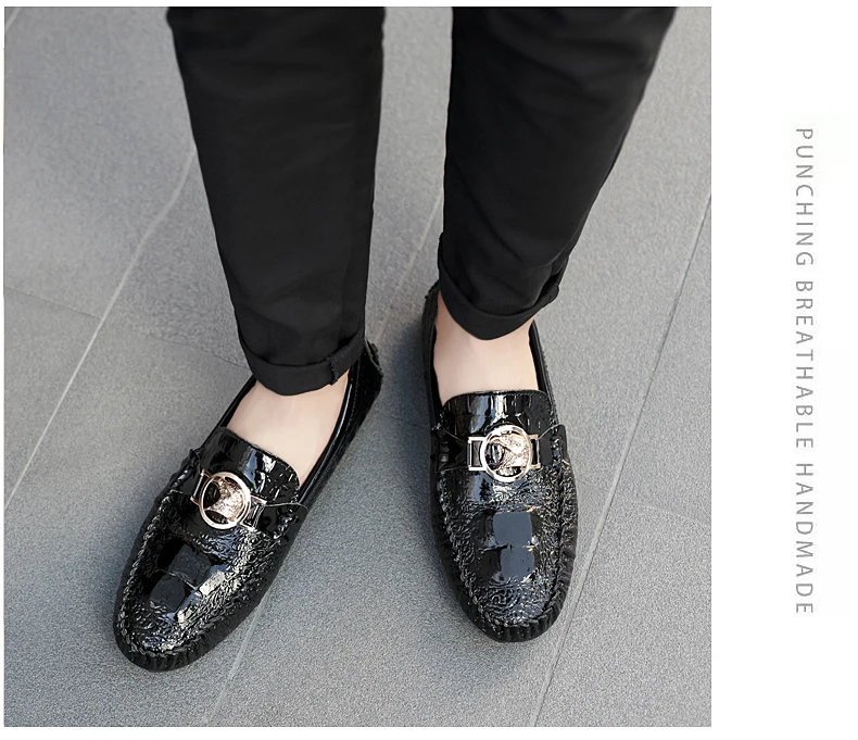 Herren-Slipper mit Krokodilmuster, Frühling/Sommer 2025, Britischer Stil, Glänzendes Leder, Lässige Loafer, Handgefertigt – Detail 12