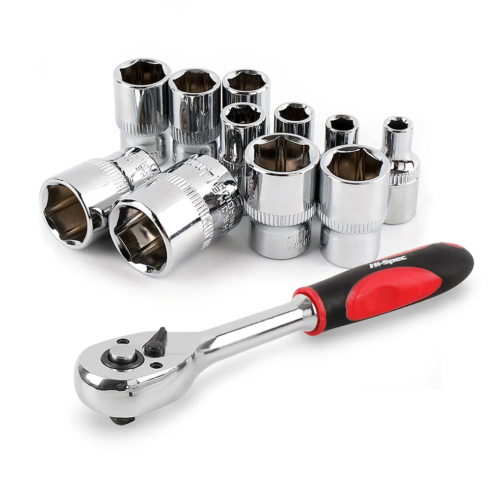 Hi-Spec 11pc 1/4 Socket Set Adapter Short Long Sockets 4-14mm Deep Socket Tool Heads Torque Spanner Ratchet Socket Wrench
