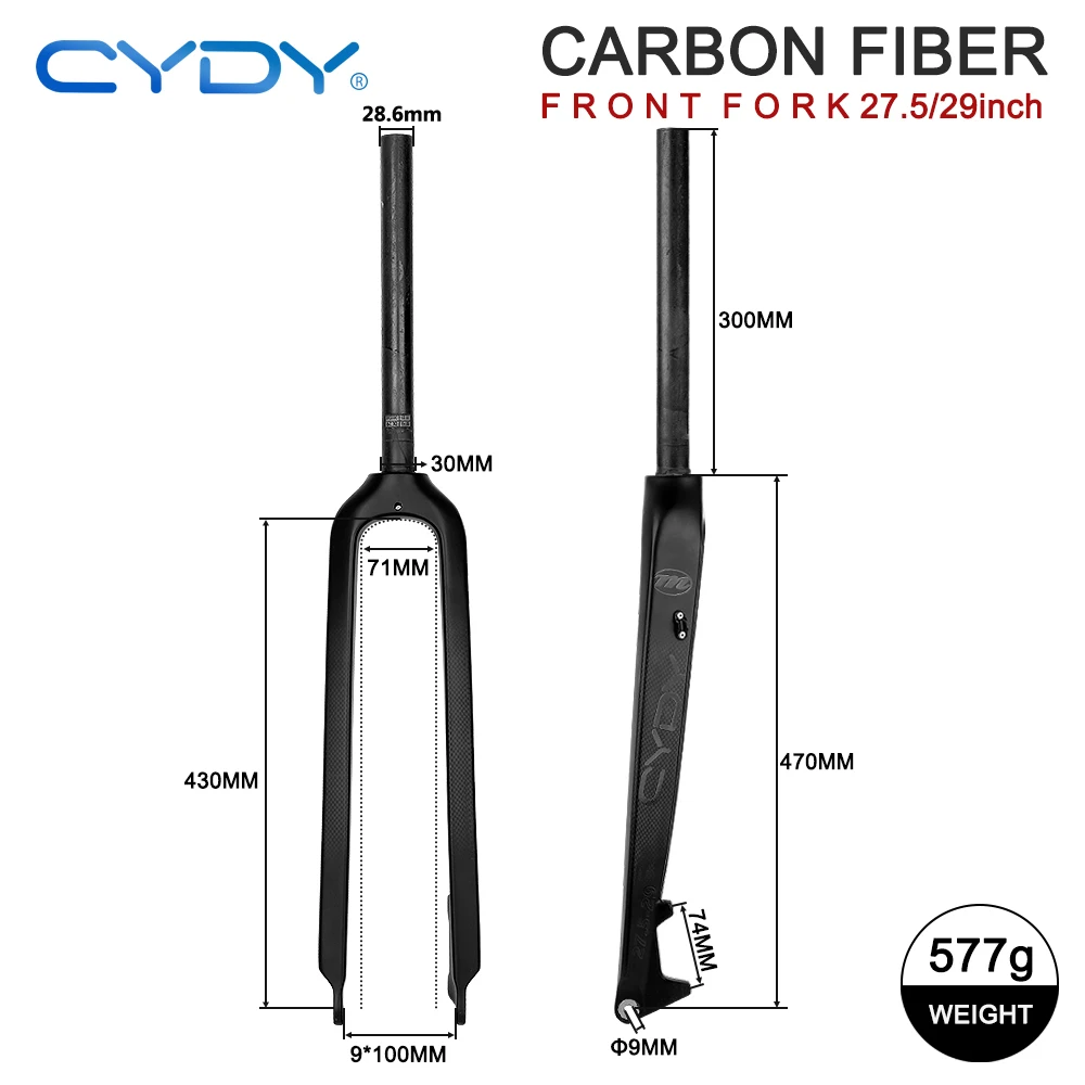 CYDY Carbon Fork Support 27.5 29 size Bicycle Fork Road MTB Bike Front Fork 29er T800 Full Carbon 3K fiber suspension PK TOSEEK