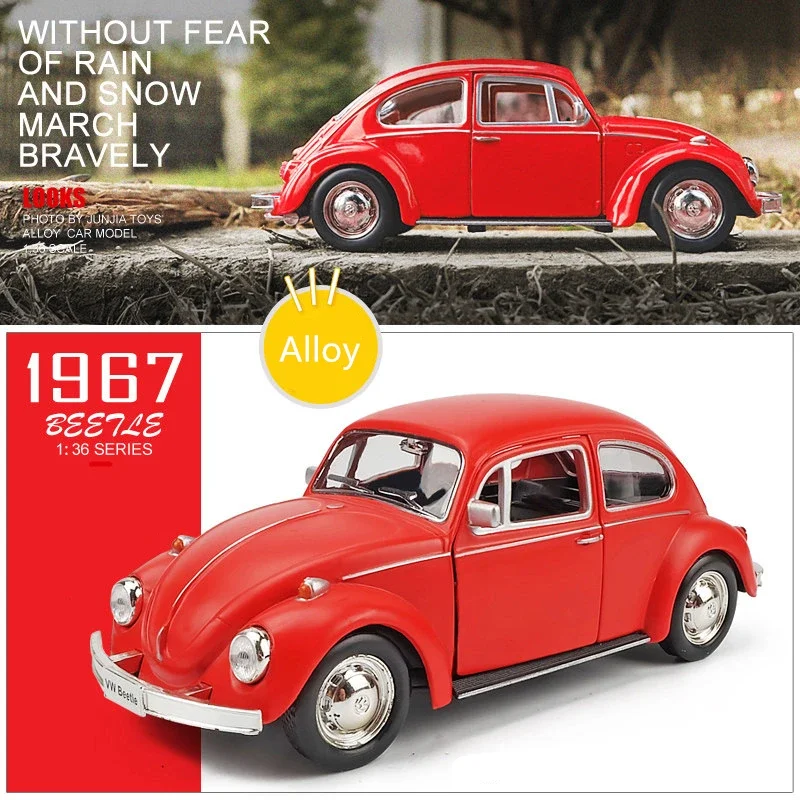 1:36 VOLKSWAGEN Beetle Car Model Toy With Pull Back For Kids Christmas Gifts 1967 Alloy Diecast Classic Toy Collection F346