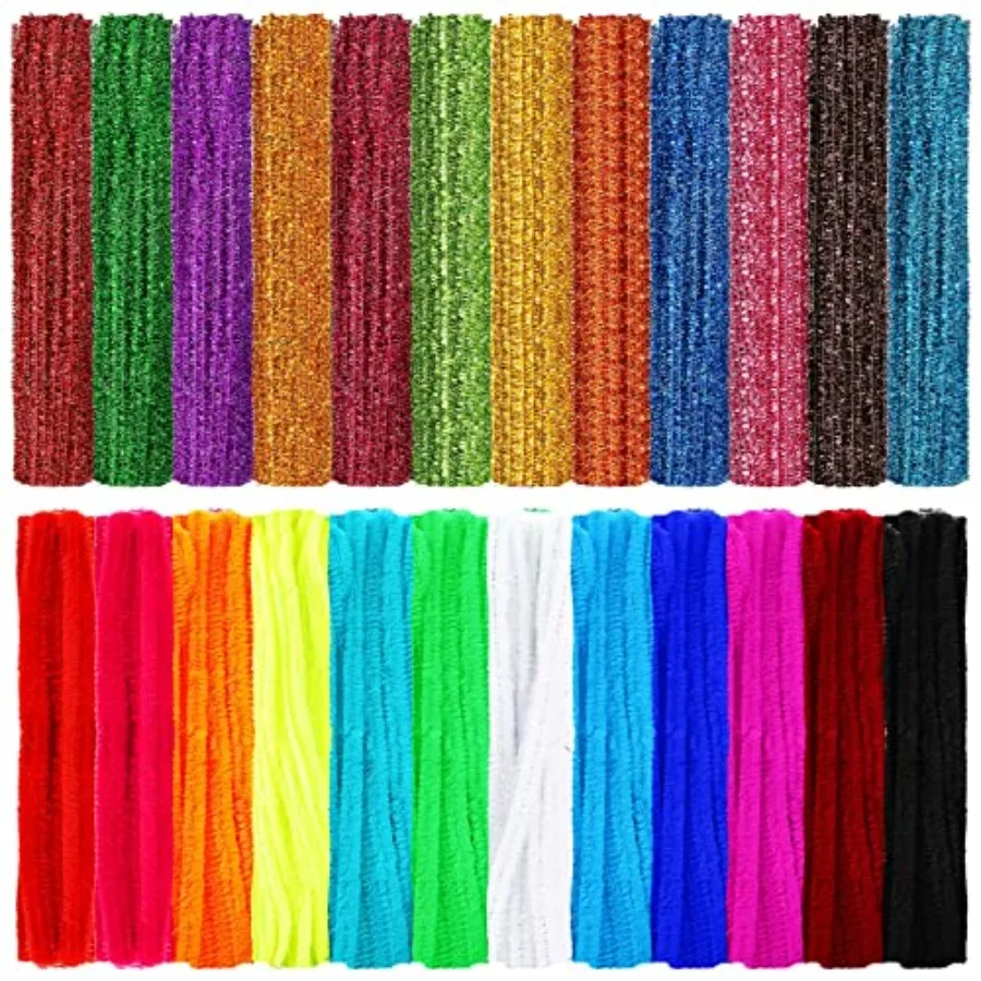 

2400 Pcs Pipe Cleaners 24 Assorted Colors Chenille Stems Glitter Pipe Cleaners Craft Supplies Fuzzy Sticks for DIY Art Crafts D