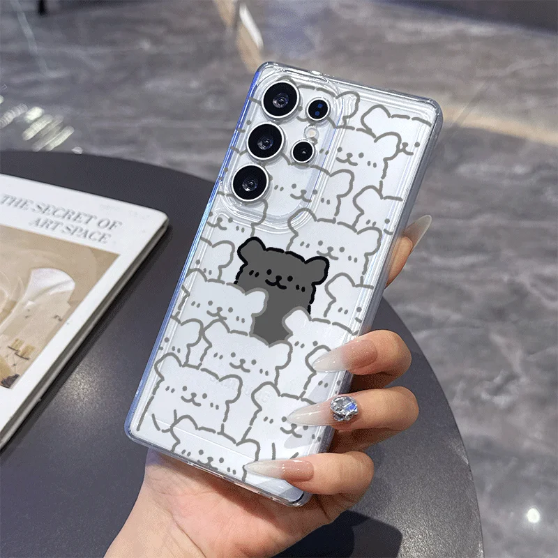 Cute Cartoon Couple Bear Clear Phone Case for Samsung Galaxy A57 A55 A54 A53 A52 A16 A36 A14 A56 5G Kawaii Animal Cat Soft Cover