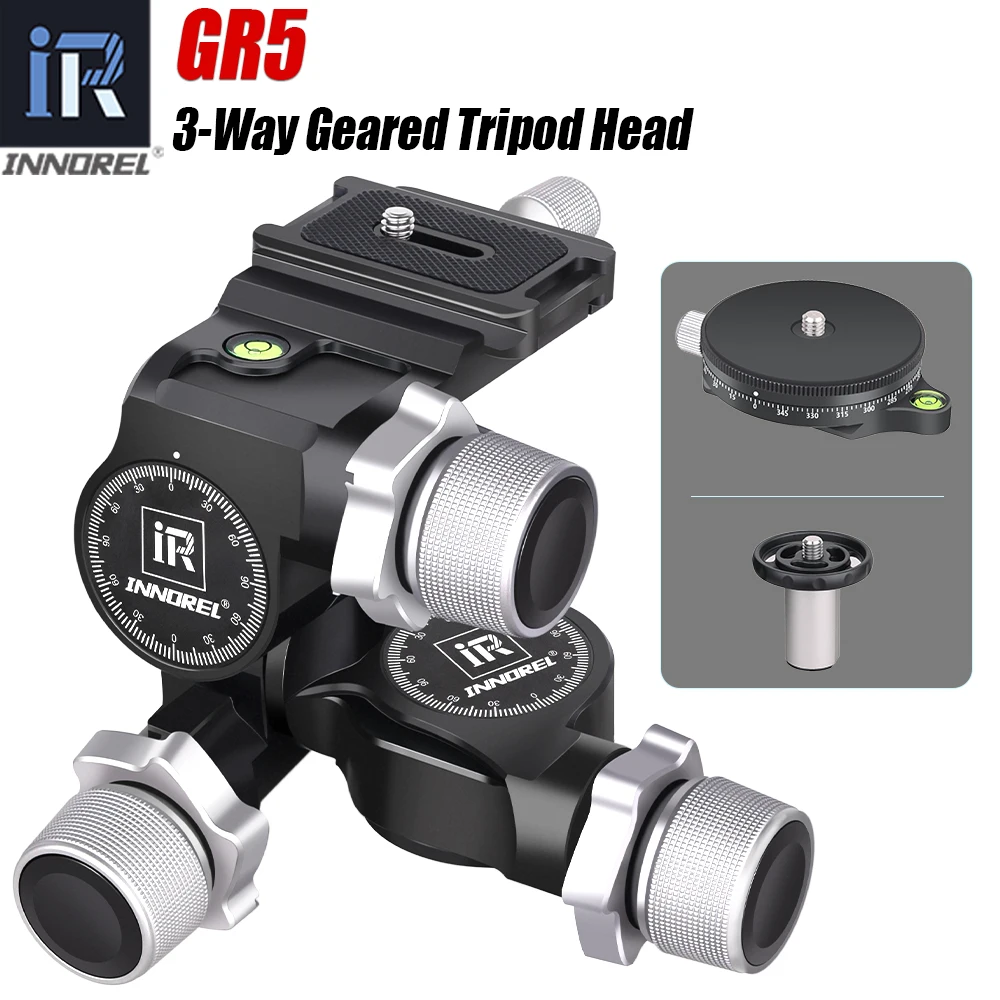 

INNOERL GR5 CNC Aluminum Alloy High Precision 3 Way Geared Tripod Head Load 6kg with Arca Type Plate for Photography Camera