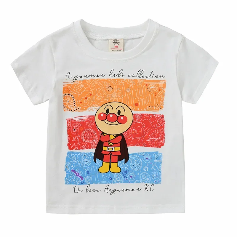 2024 New Summer Cartoon Anpanman Print Kids Short Sleeve T Shirts Children Baby Boy Girl Cotton Clothes Toddler Tops Tees Shirt