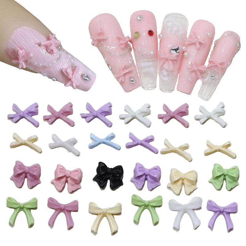100PCS Fairy Butterfly Knot Ribbon Nail Art Charms Candy Colorful Vairous Bow Tie Rhinestones Decor Manicure DIY Cute Suppliers